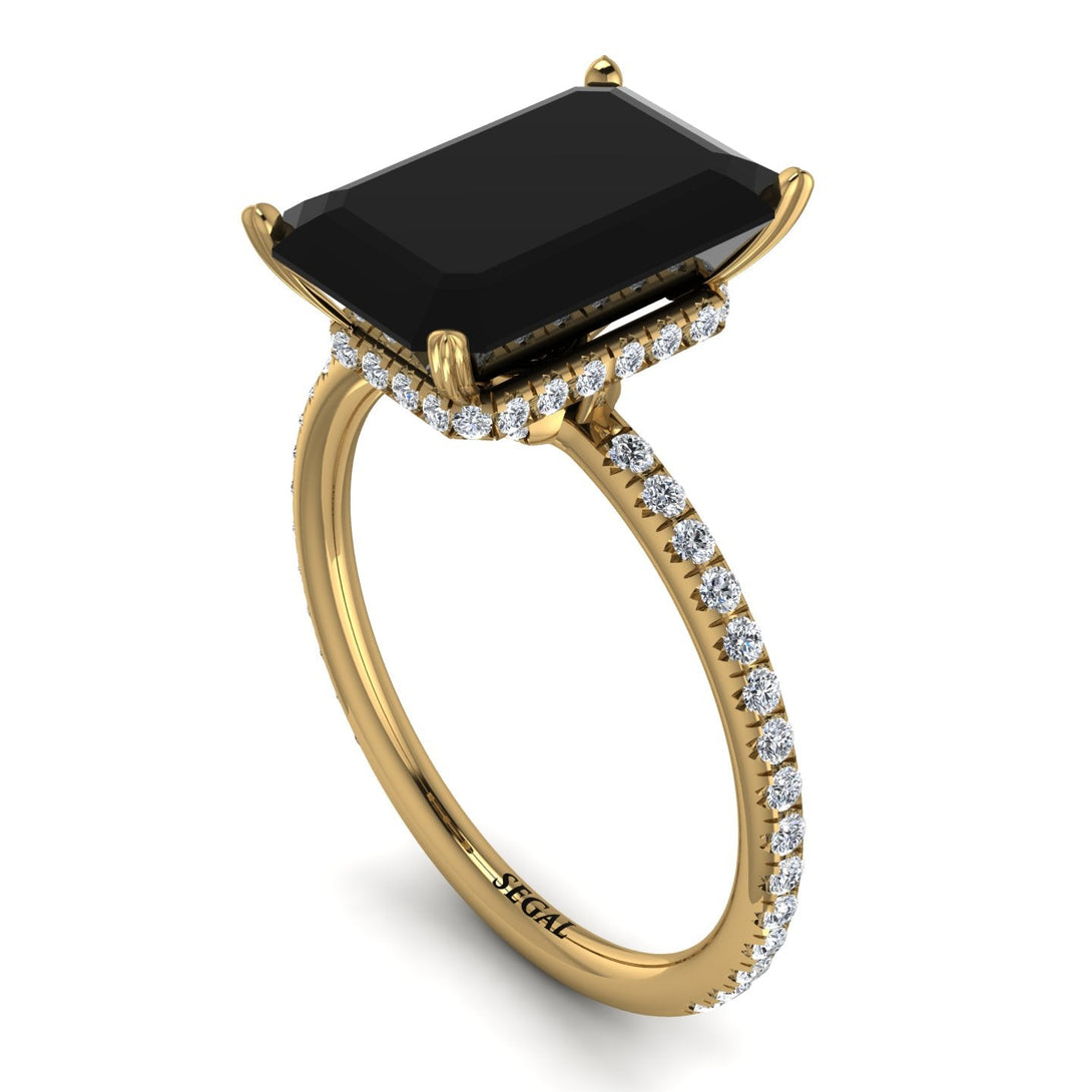 Hidden Halo Emerald Cut Black Diamond Engagement Ring - Melodi No. 7