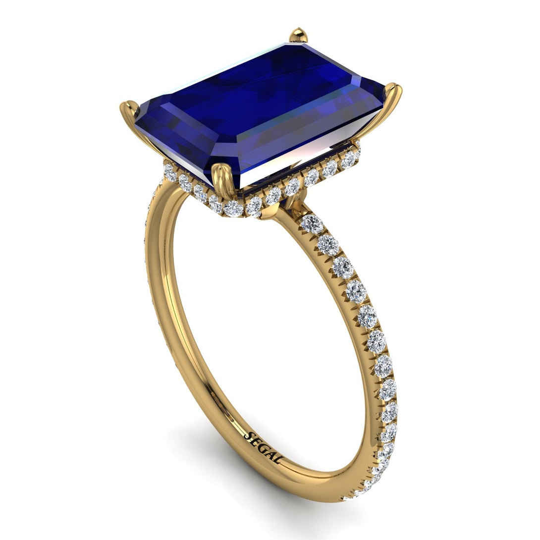 Hidden Halo Emerald Cut Sapphire Engagement Ring - Melodi No. 13