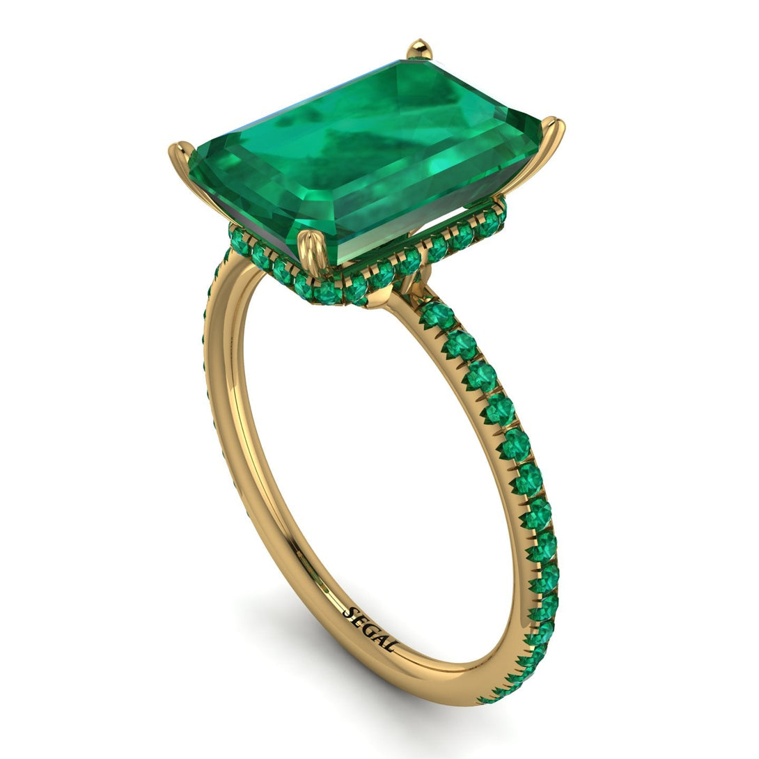 Hidden Halo Emerald Cut Emerald Engagement Ring - Melodi No. 19