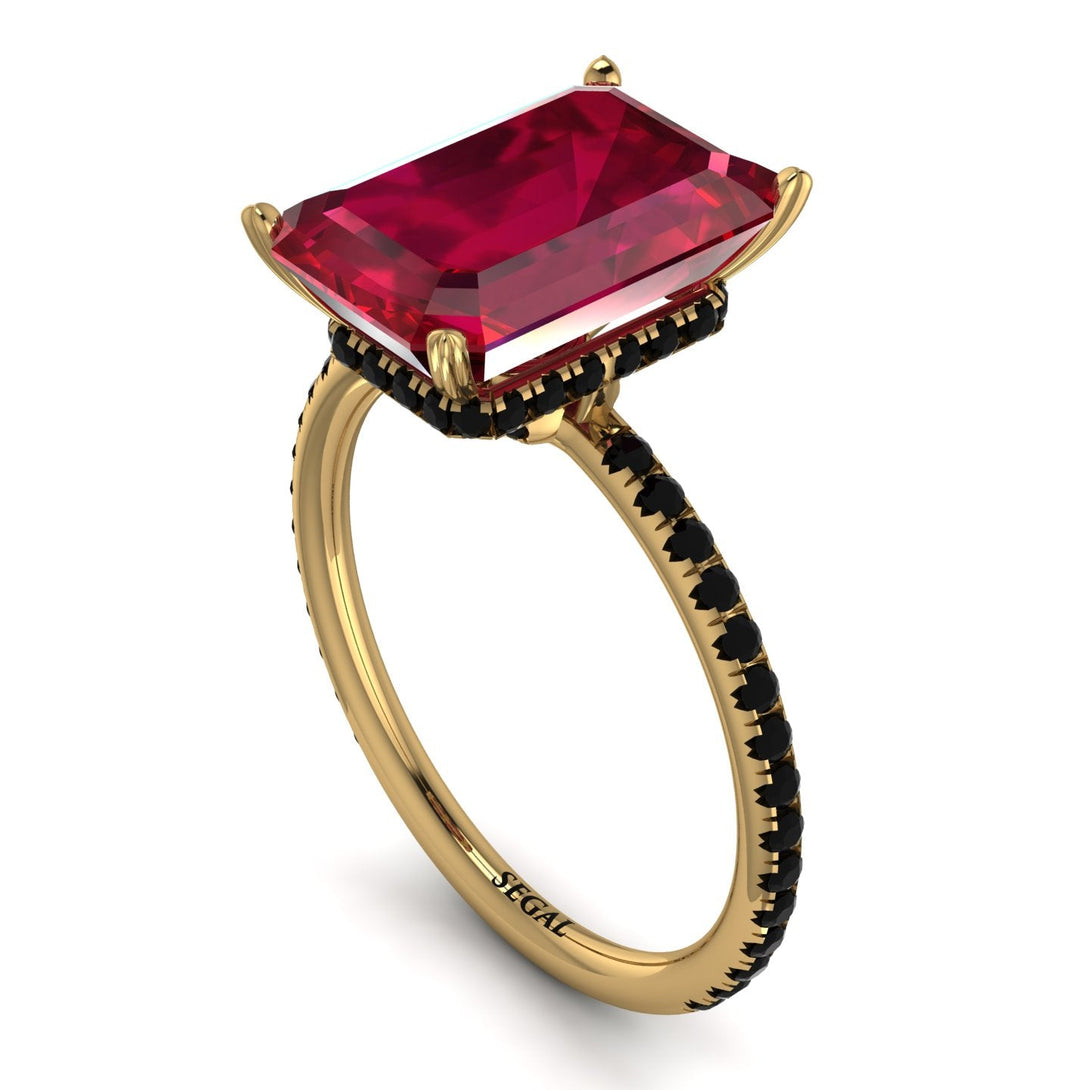 Hidden Halo Emerald Cut Ruby Engagement Ring - Melodi No. 40