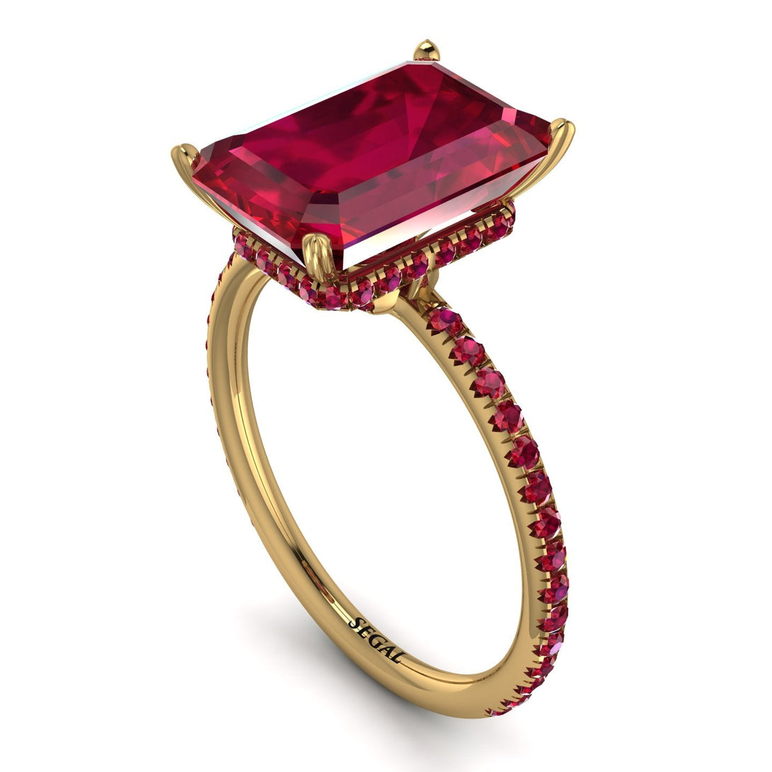 Hidden Halo Emerald Cut Ruby Engagement Ring - Melodi No. 55