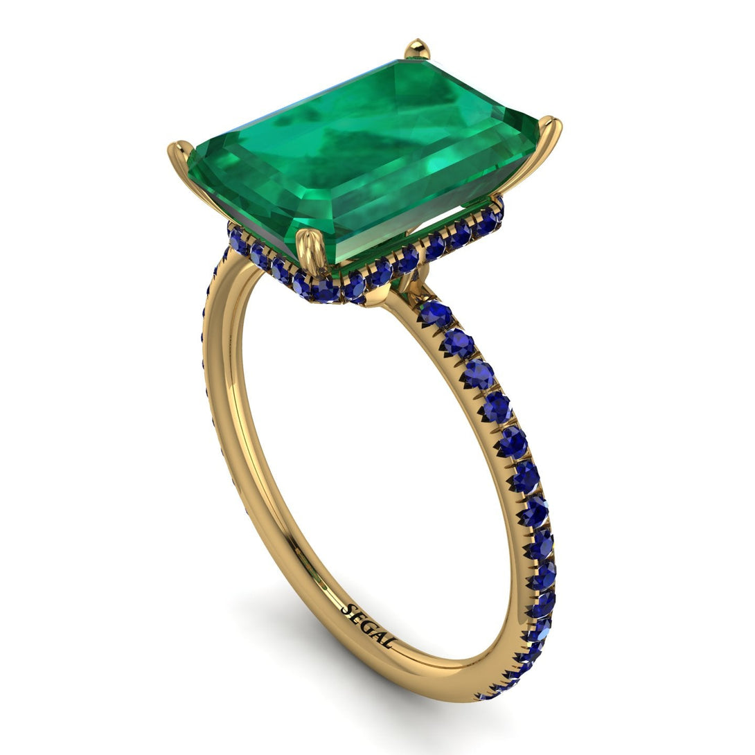 Hidden Halo Emerald Cut Emerald Engagement Ring - Melodi No. 64