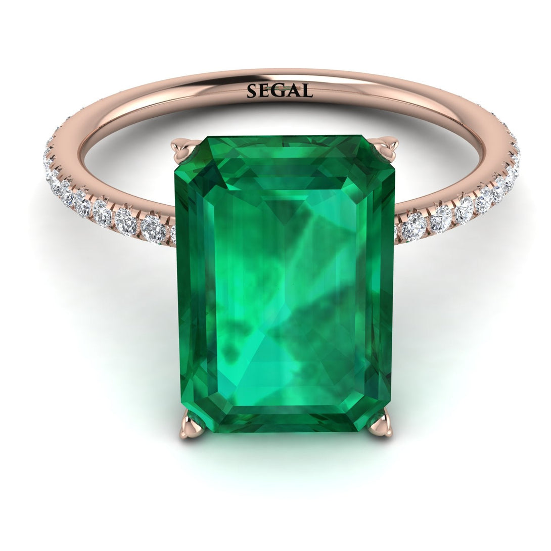 Hidden Halo Emerald Cut Emerald Engagement Ring - Melodi No. 5