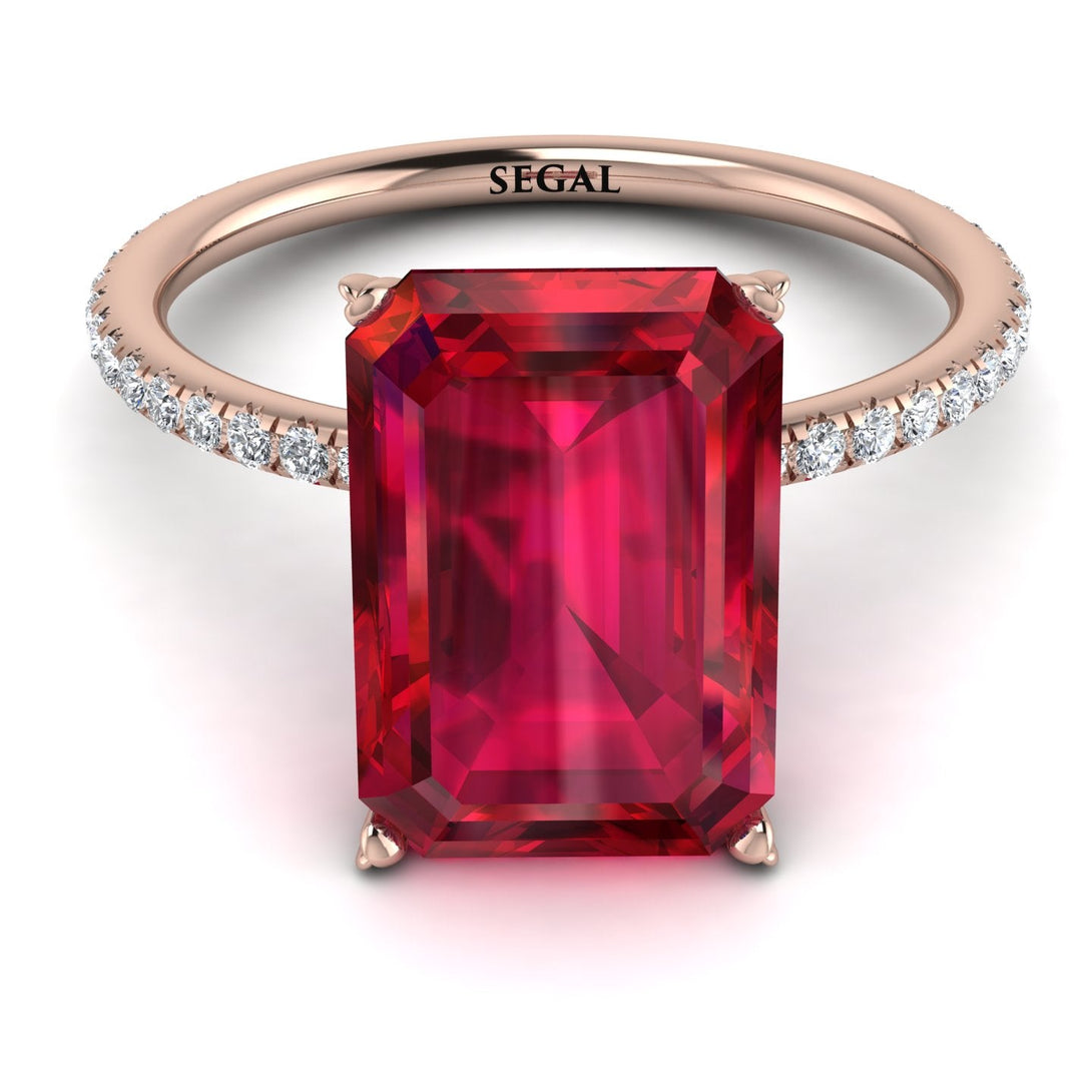 Hidden Halo Emerald Cut Ruby Engagement Ring - Melodi No. 11