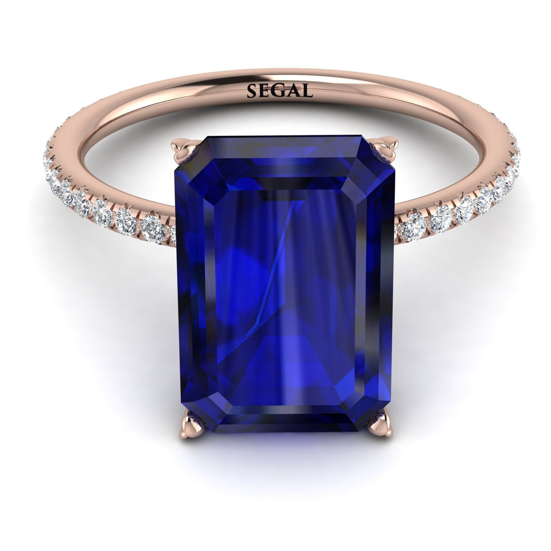 Hidden Halo Emerald Cut Sapphire Engagement Ring - Melodi No. 14