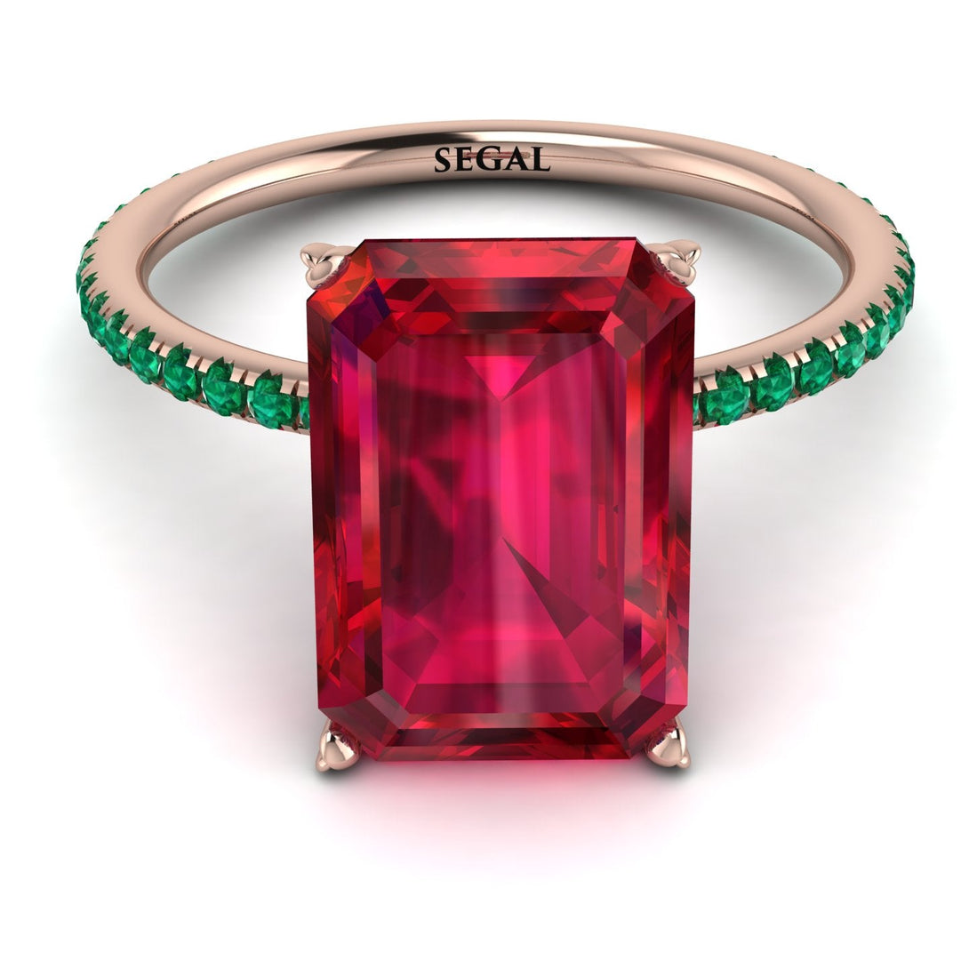 Hidden Halo Emerald Cut Ruby Engagement Ring - Melodi No. 26