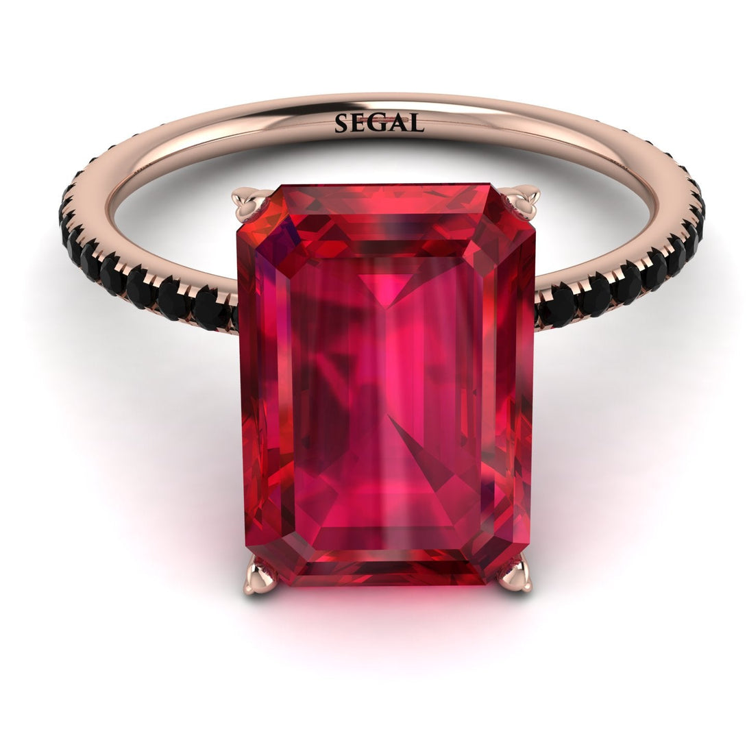 Hidden Halo Emerald Cut Ruby Engagement Ring - Melodi No. 41
