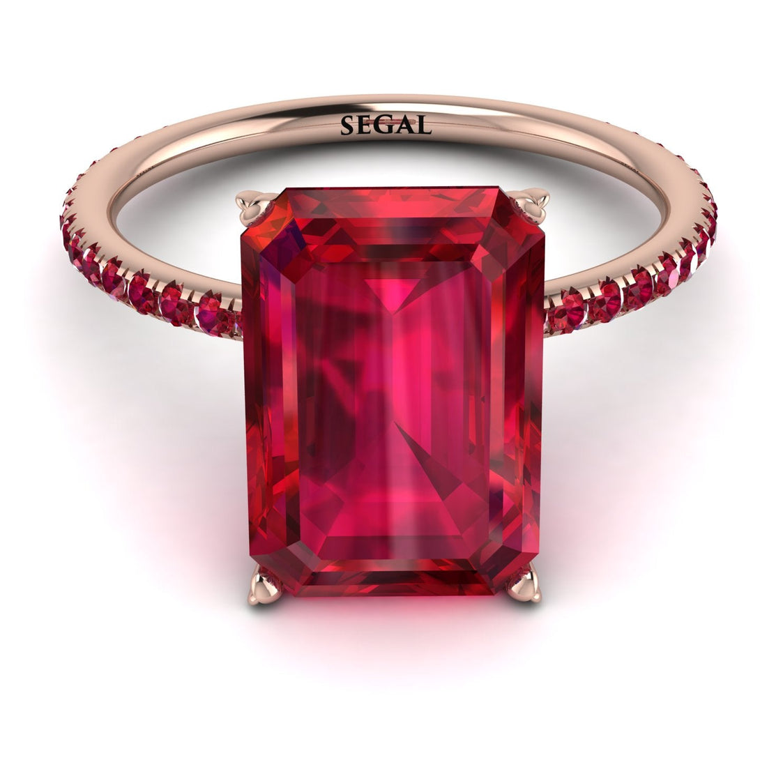Hidden Halo Emerald Cut Ruby Engagement Ring - Melodi No. 56