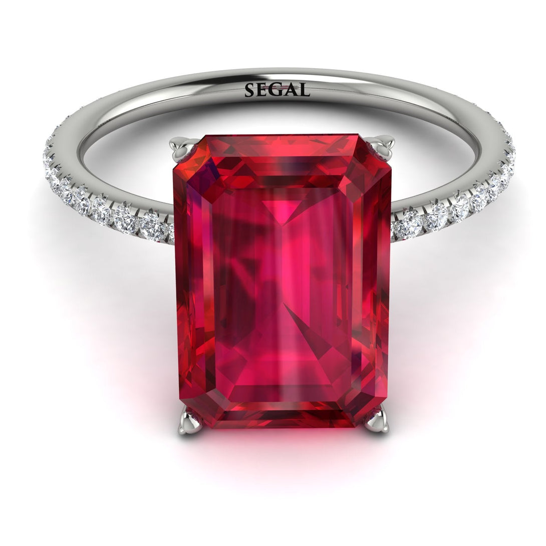 Hidden Halo Emerald Cut Ruby Engagement Ring - Melodi No. 12