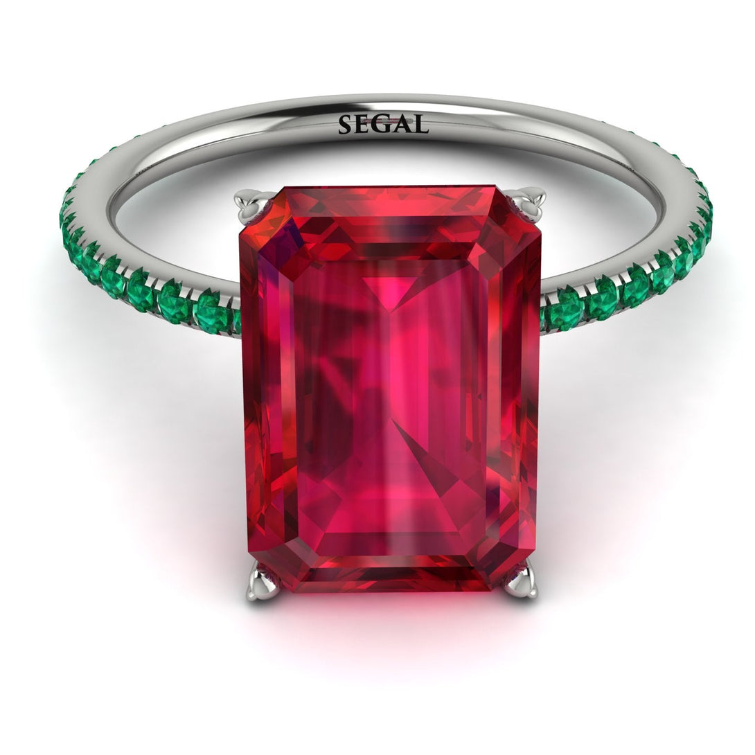 Hidden Halo Emerald Cut Ruby Engagement Ring - Melodi No. 27