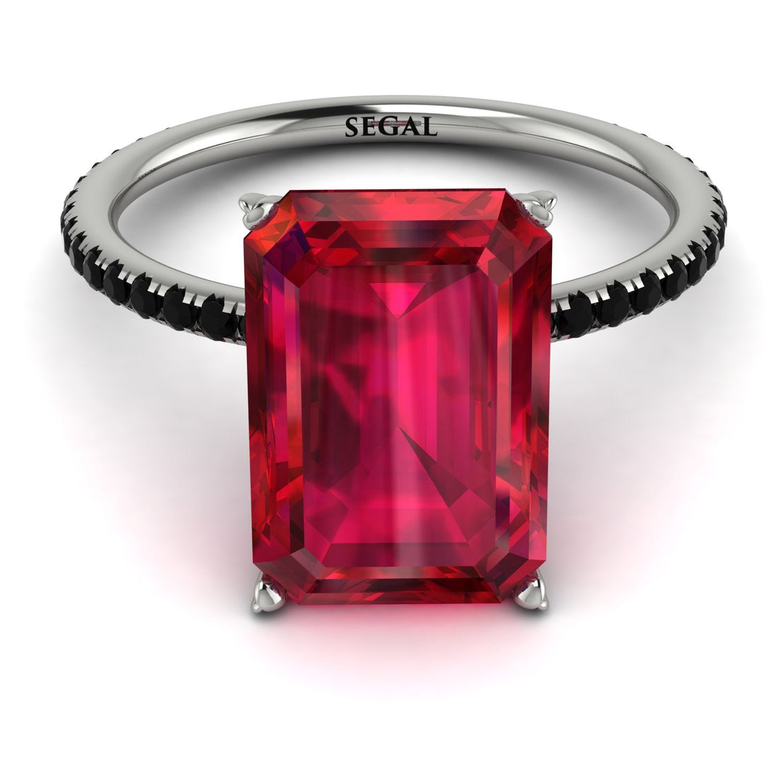 Hidden Halo Emerald Cut Ruby Engagement Ring - Melodi No. 42