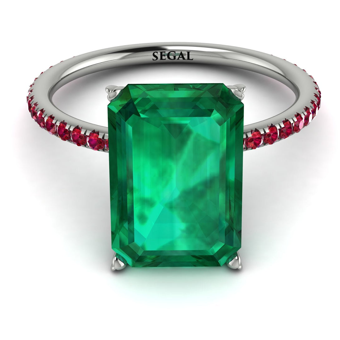 Hidden Halo Emerald Cut Emerald Engagement Ring - Melodi No. 51