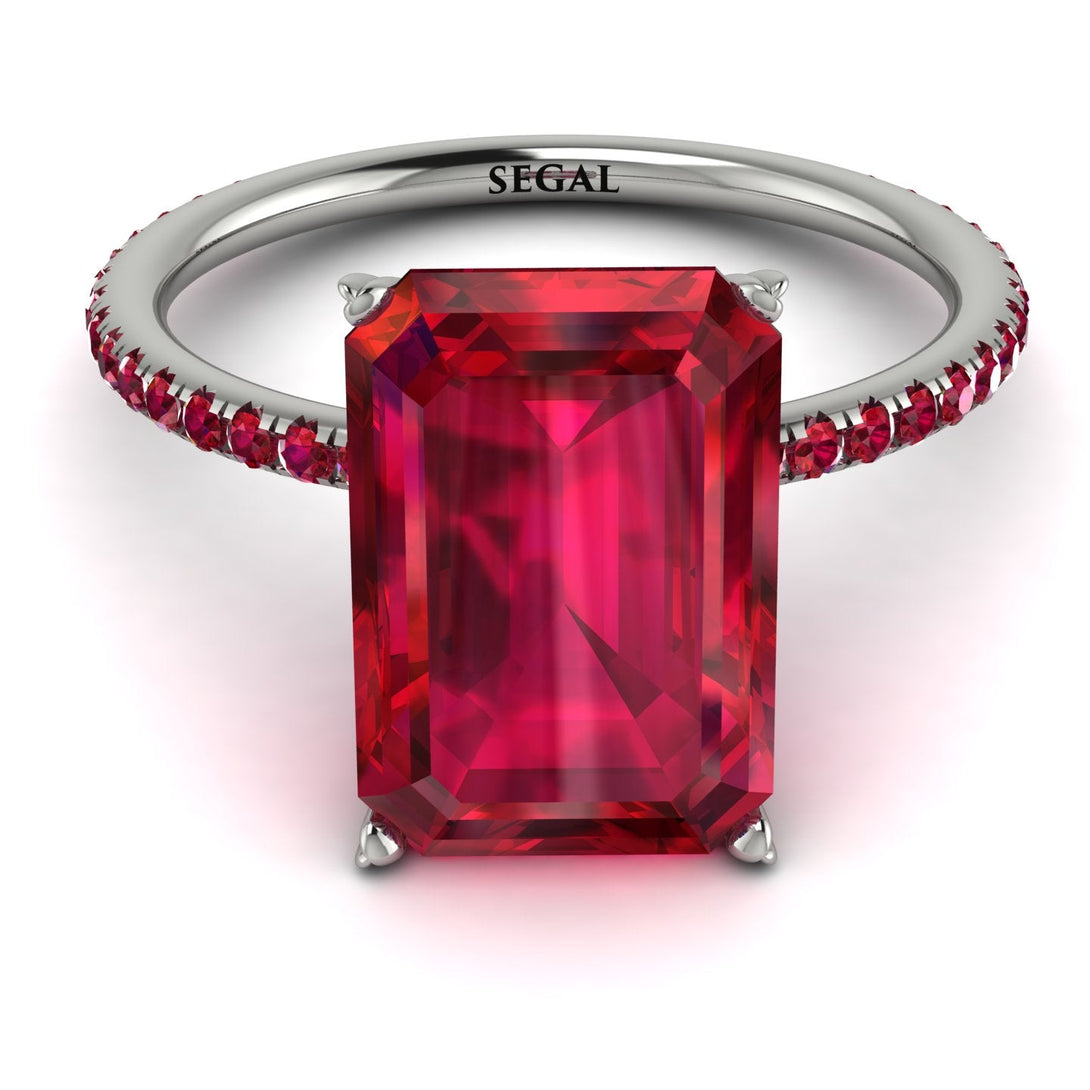 Hidden Halo Emerald Cut Ruby Engagement Ring - Melodi No. 57
