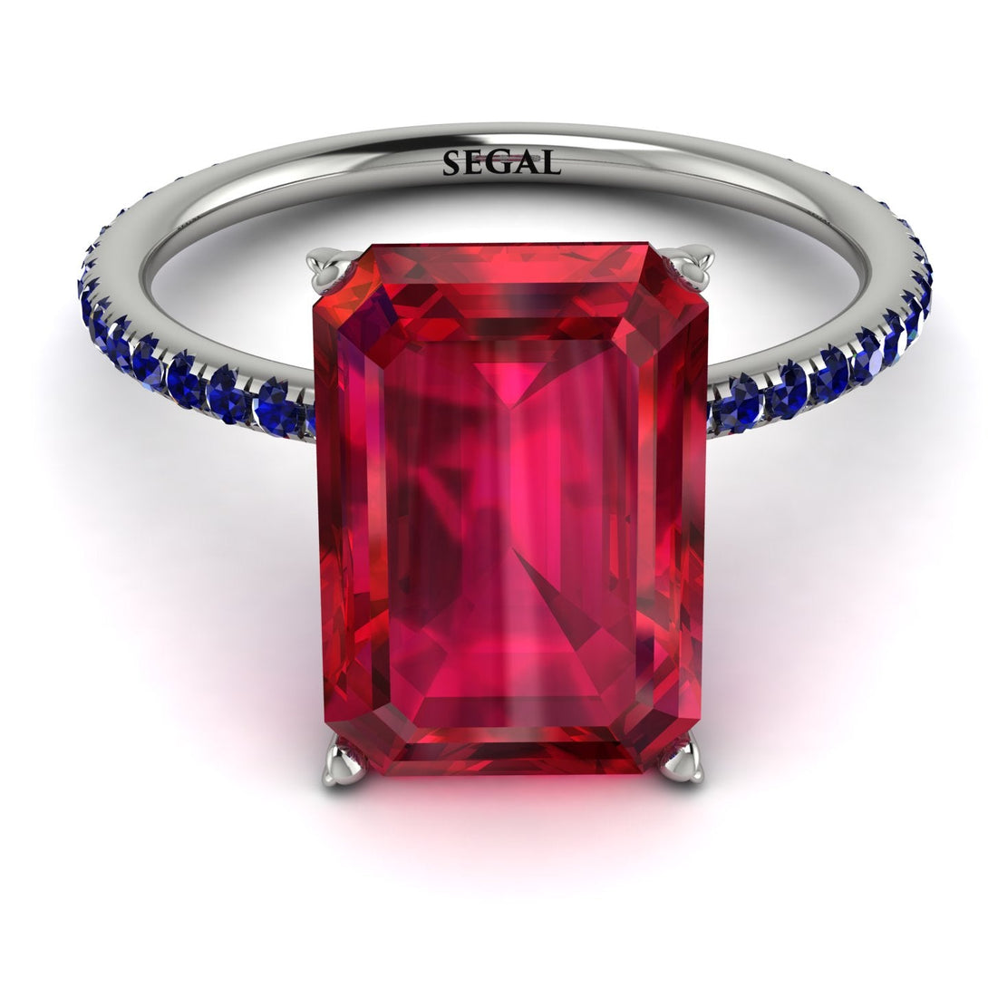 Hidden Halo Emerald Cut Ruby Engagement Ring - Melodi No. 72
