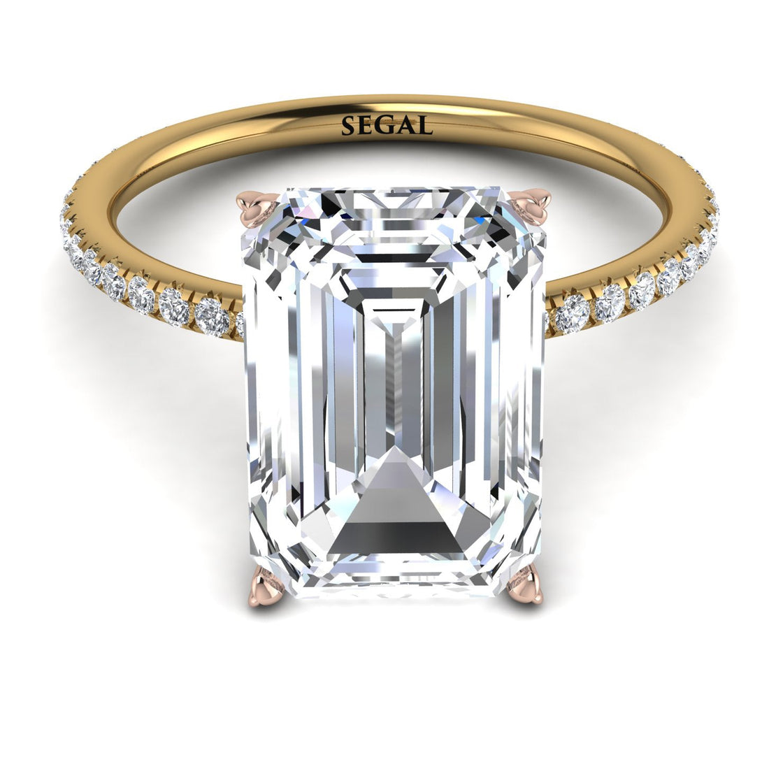 Two Tones Hidden Halo Emerald Cut Diamond Engagement Ring - Melodi No. 76