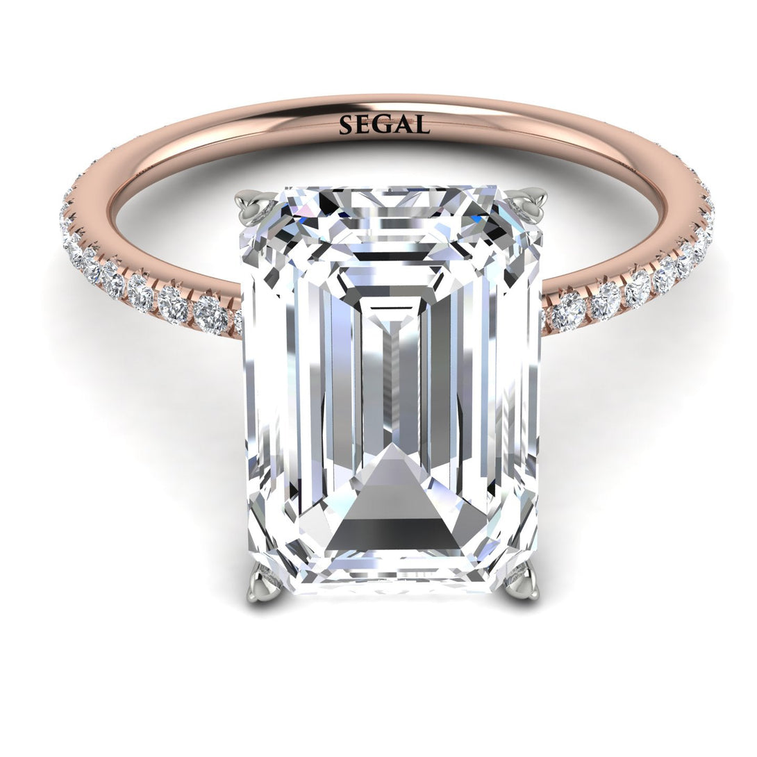 Two Tones Hidden Halo Emerald Cut Diamond Engagement Ring - Melodi No. 78