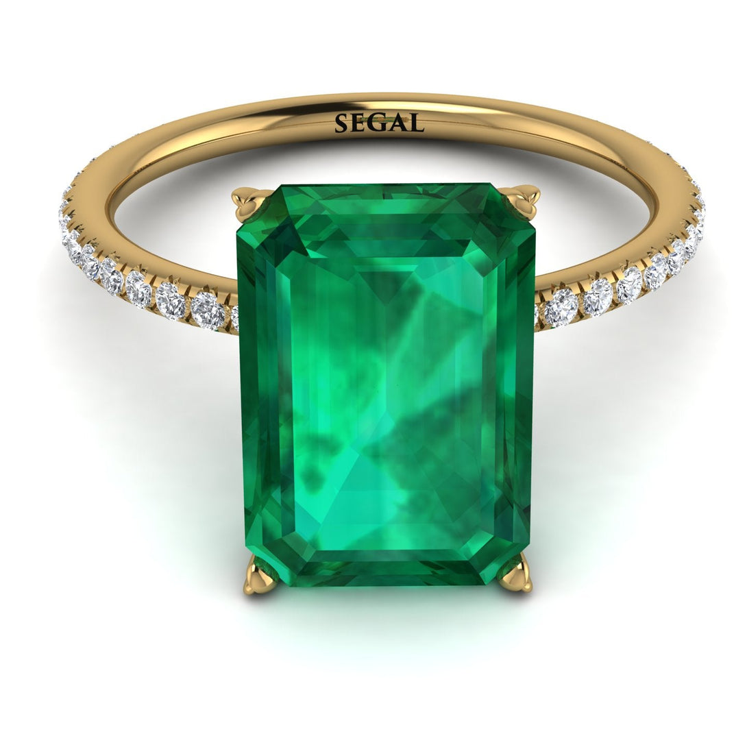 Hidden Halo Emerald Cut Emerald Engagement Ring - Melodi No. 4