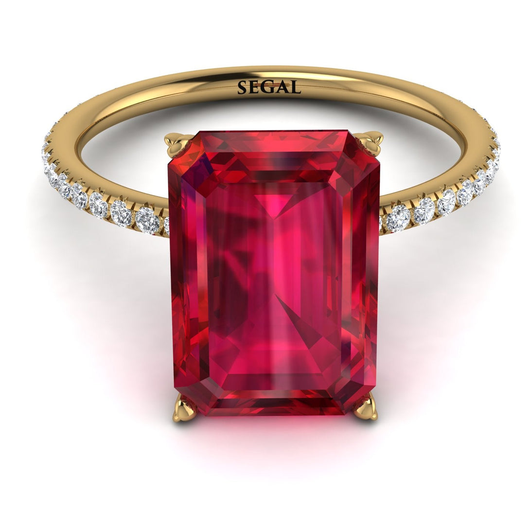 Hidden Halo Emerald Cut Ruby Engagement Ring - Melodi No. 10