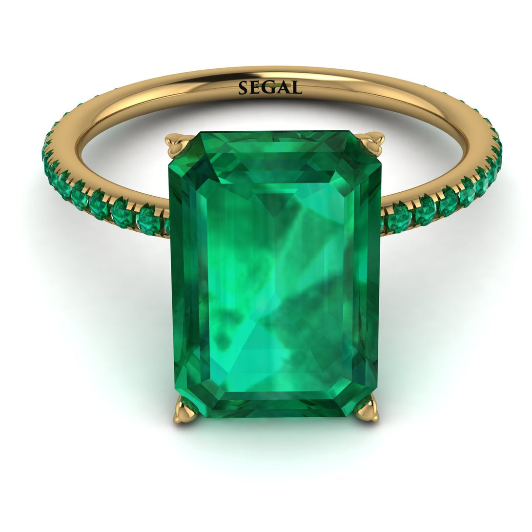 Hidden Halo Emerald Cut Emerald Engagement Ring - Melodi No. 19
