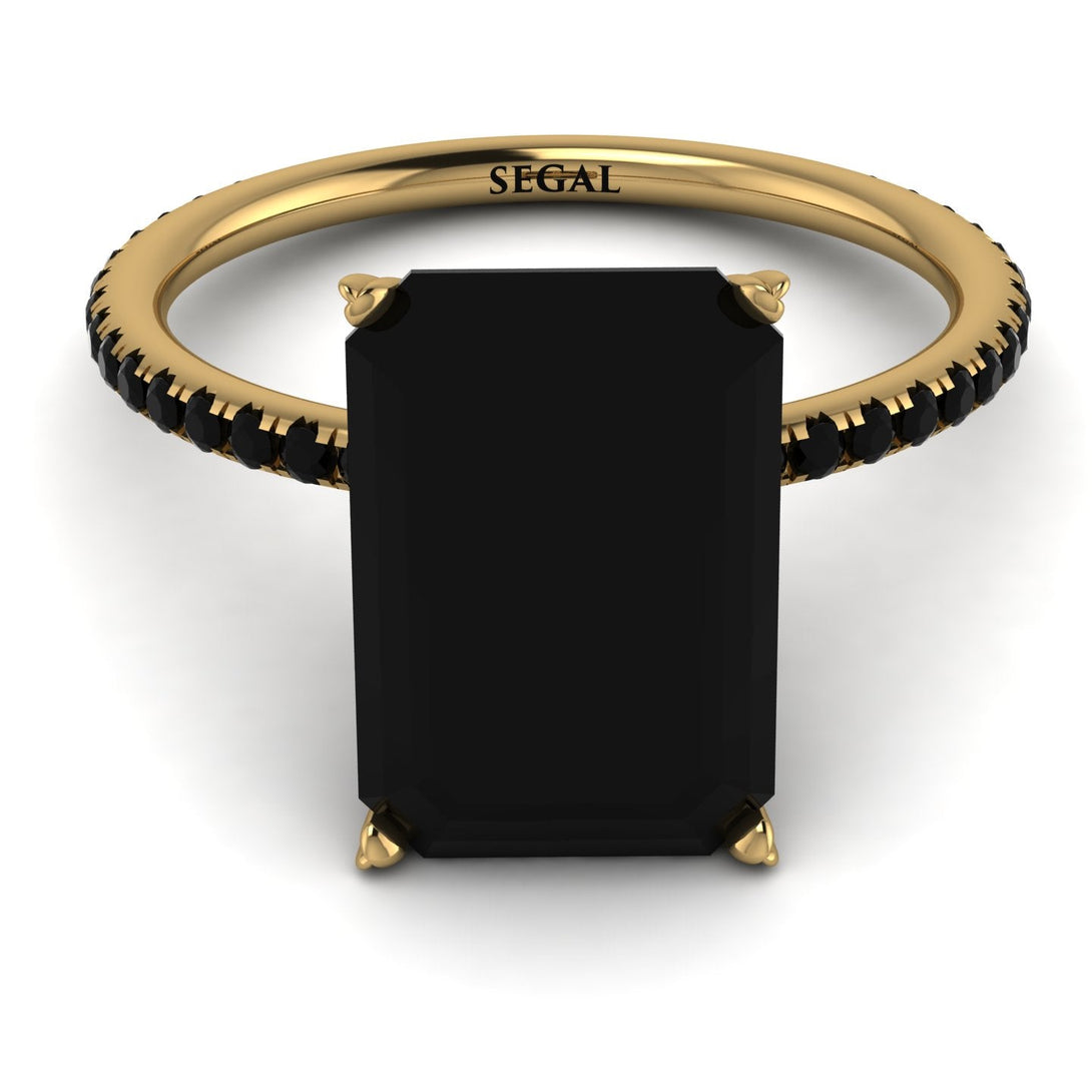 Hidden Halo Emerald Cut Black Diamond Engagement Ring - Melodi No. 37