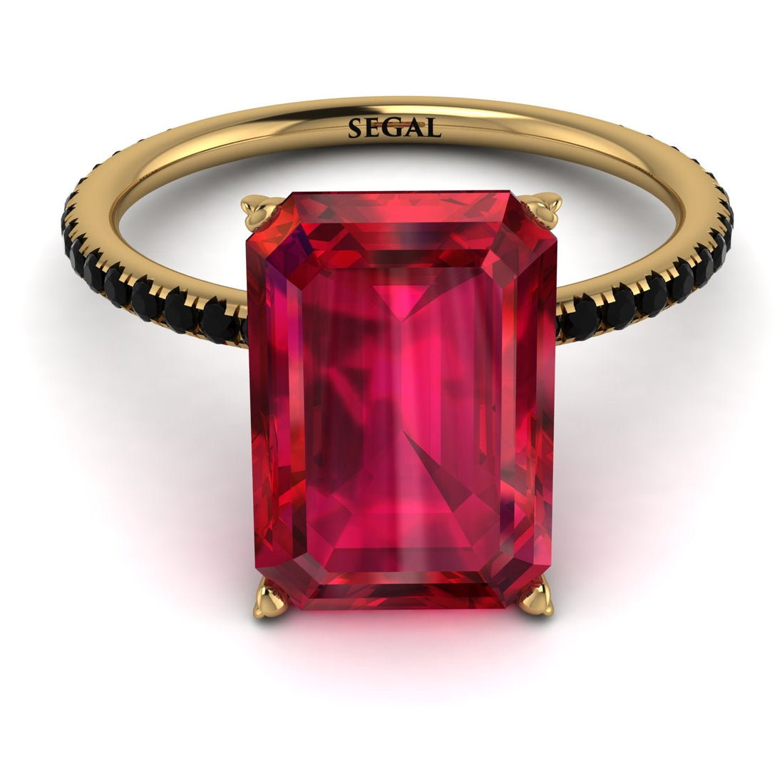 Hidden Halo Emerald Cut Ruby Engagement Ring - Melodi No. 40