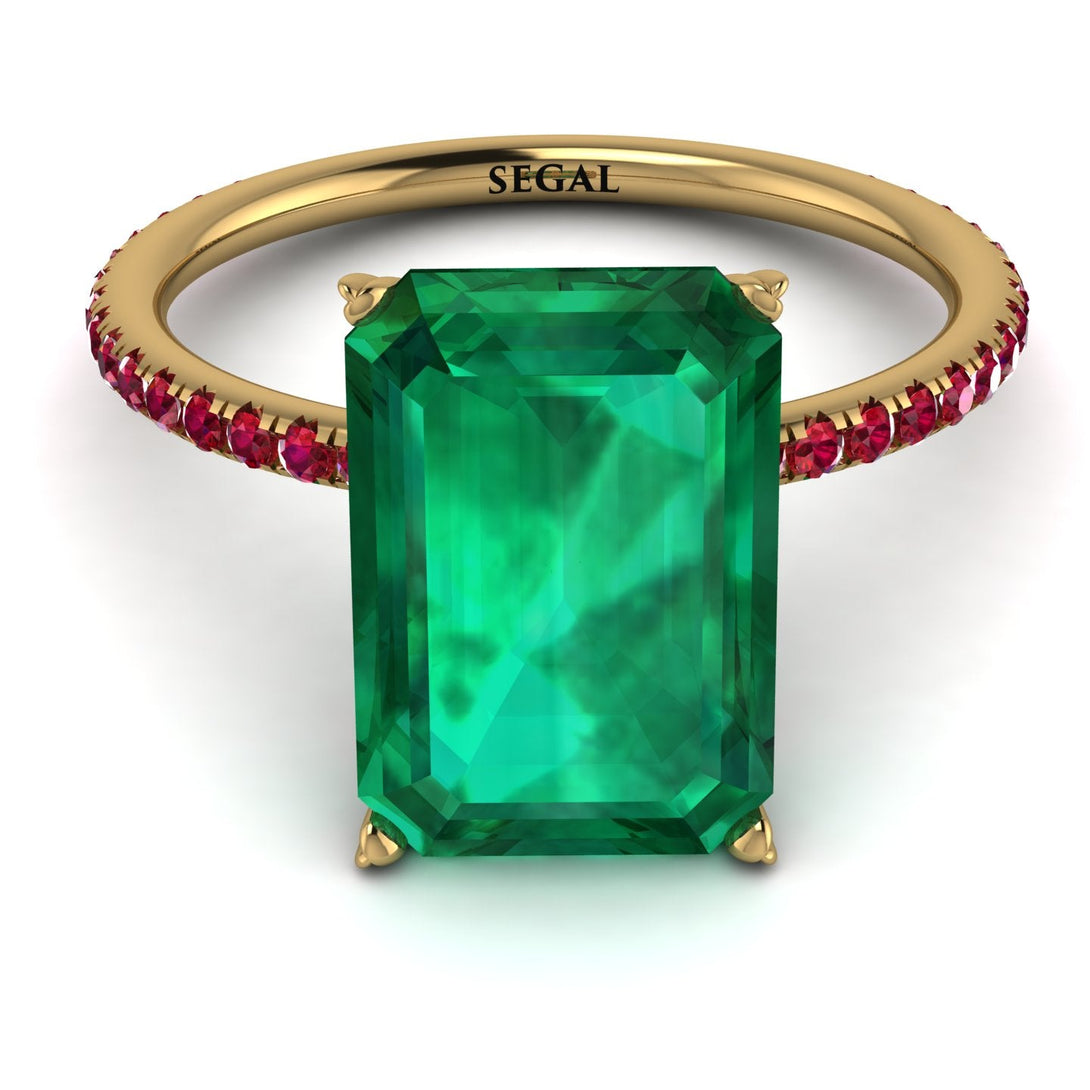 Hidden Halo Emerald Cut Emerald Engagement Ring - Melodi No. 49
