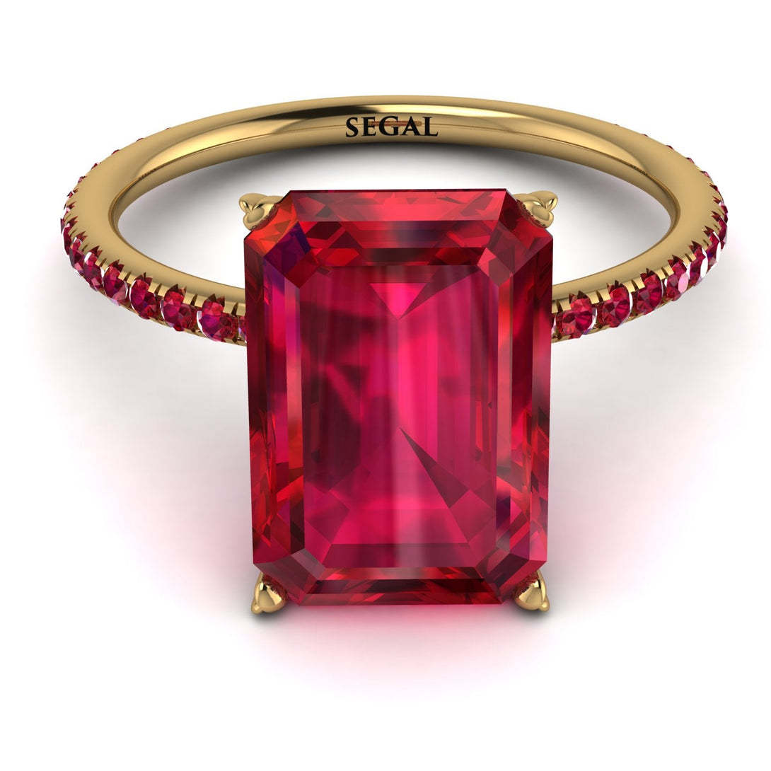 Hidden Halo Emerald Cut Ruby Engagement Ring - Melodi No. 55