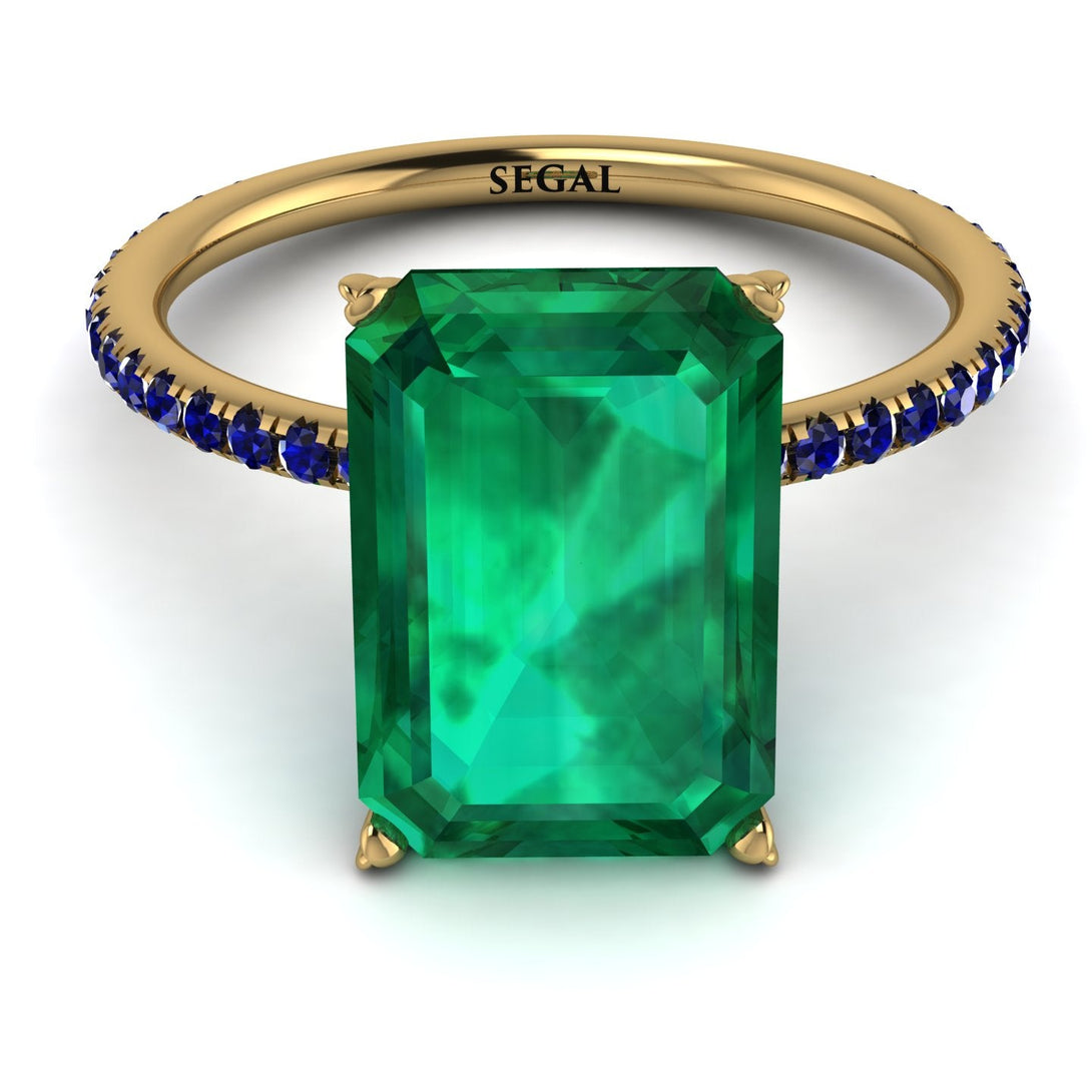 Hidden Halo Emerald Cut Emerald Engagement Ring - Melodi No. 64