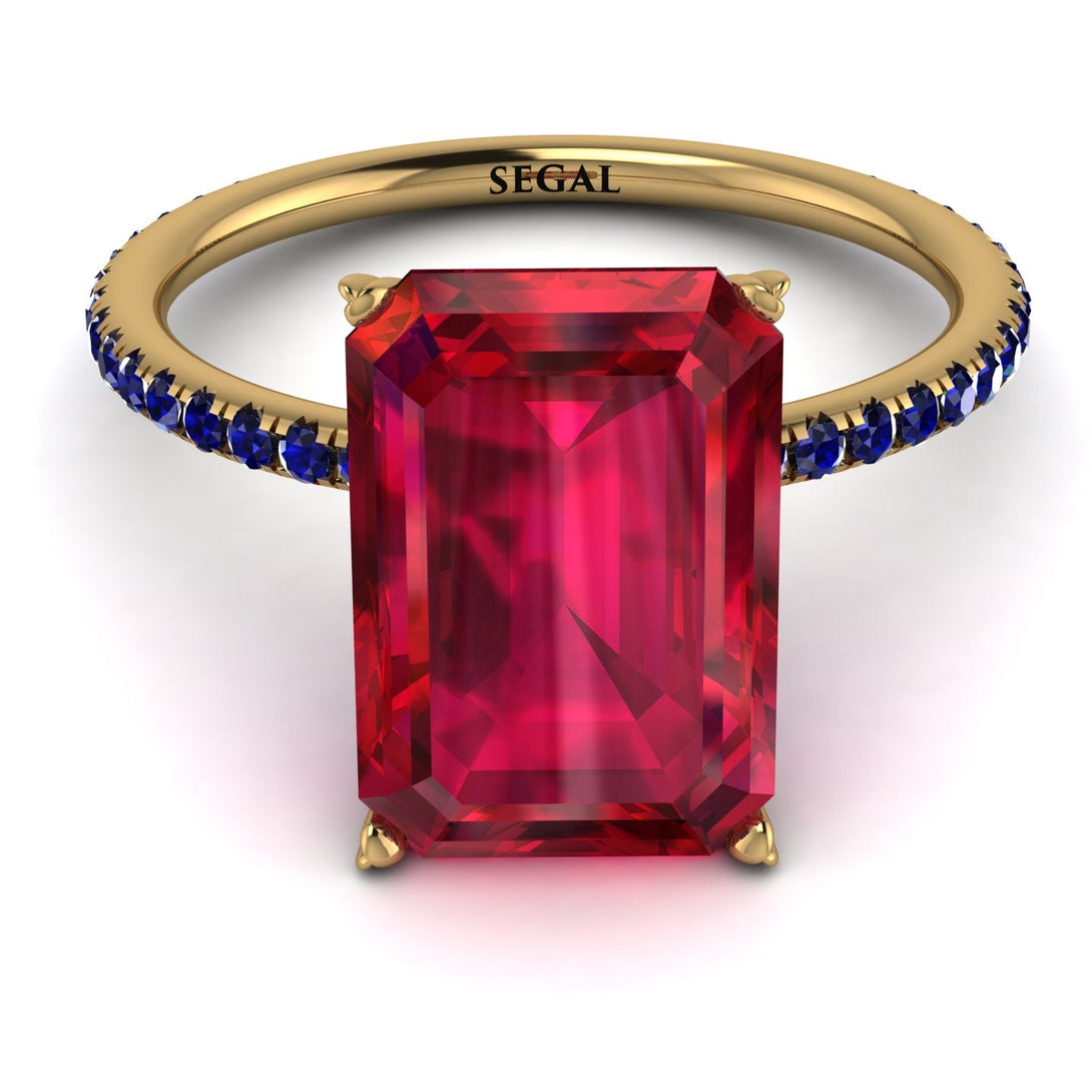 Hidden Halo Emerald Cut Ruby Engagement Ring - Melodi No. 70