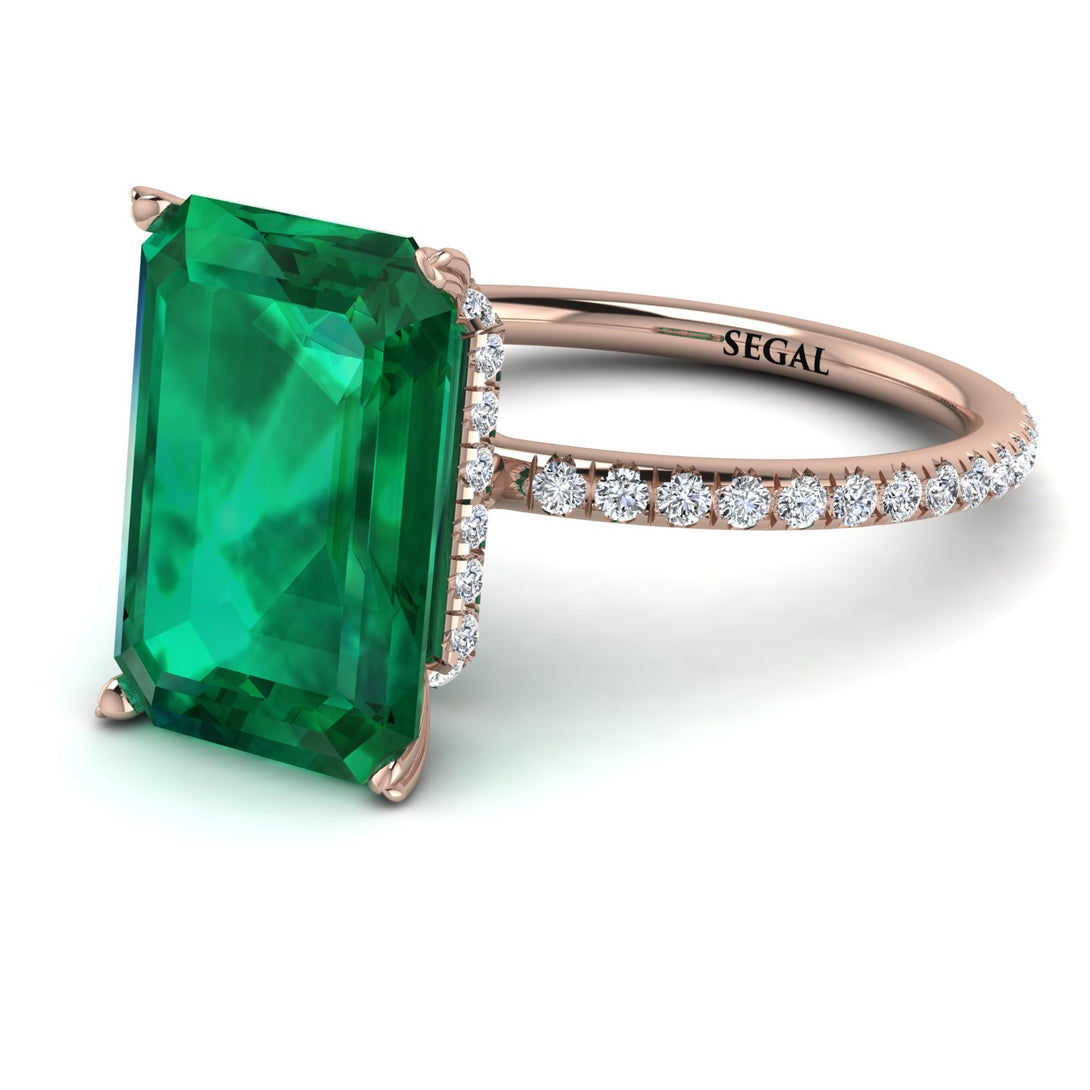 Hidden Halo Emerald Cut Emerald Engagement Ring - Melodi No. 5