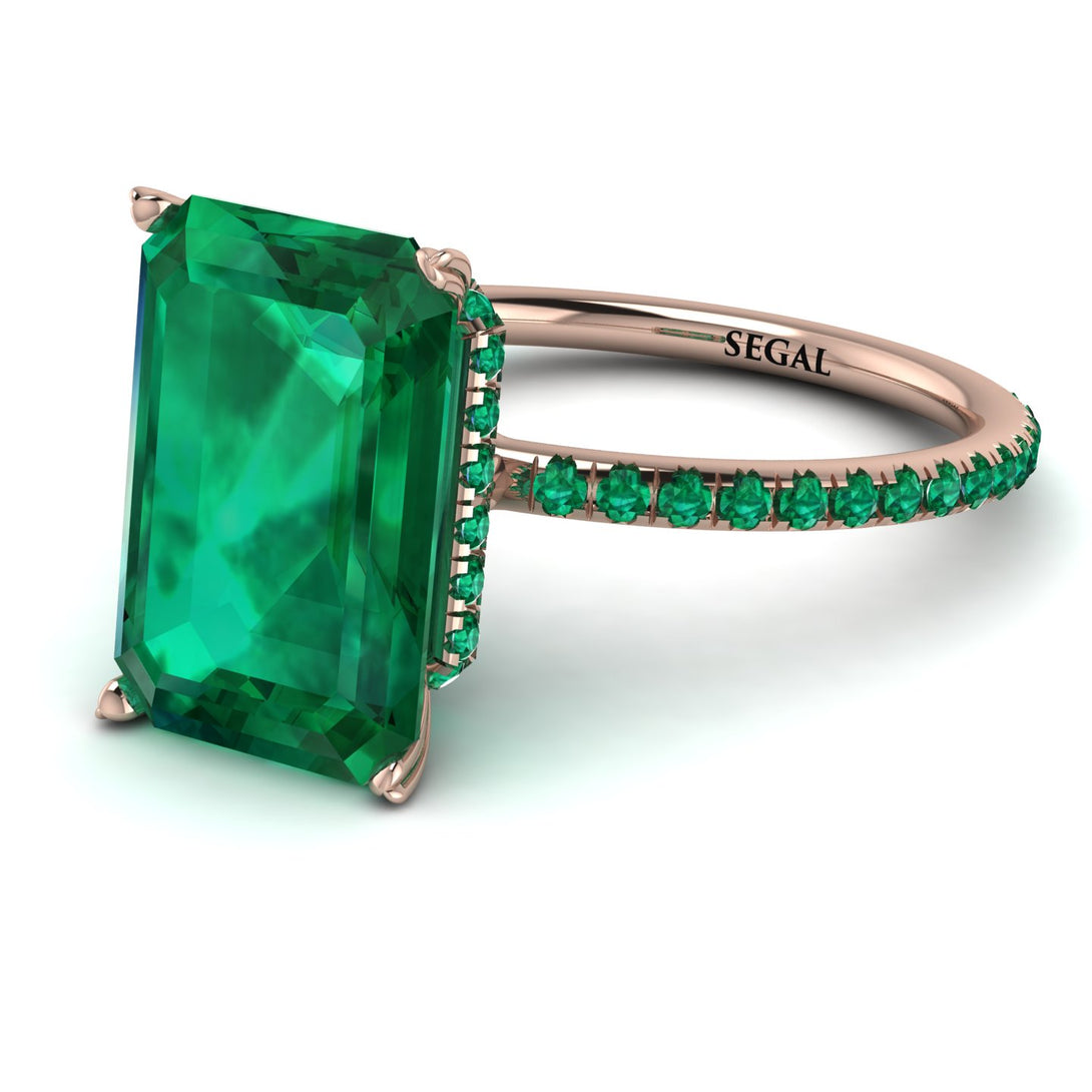 Hidden Halo Emerald Cut Emerald Engagement Ring - Melodi No. 20