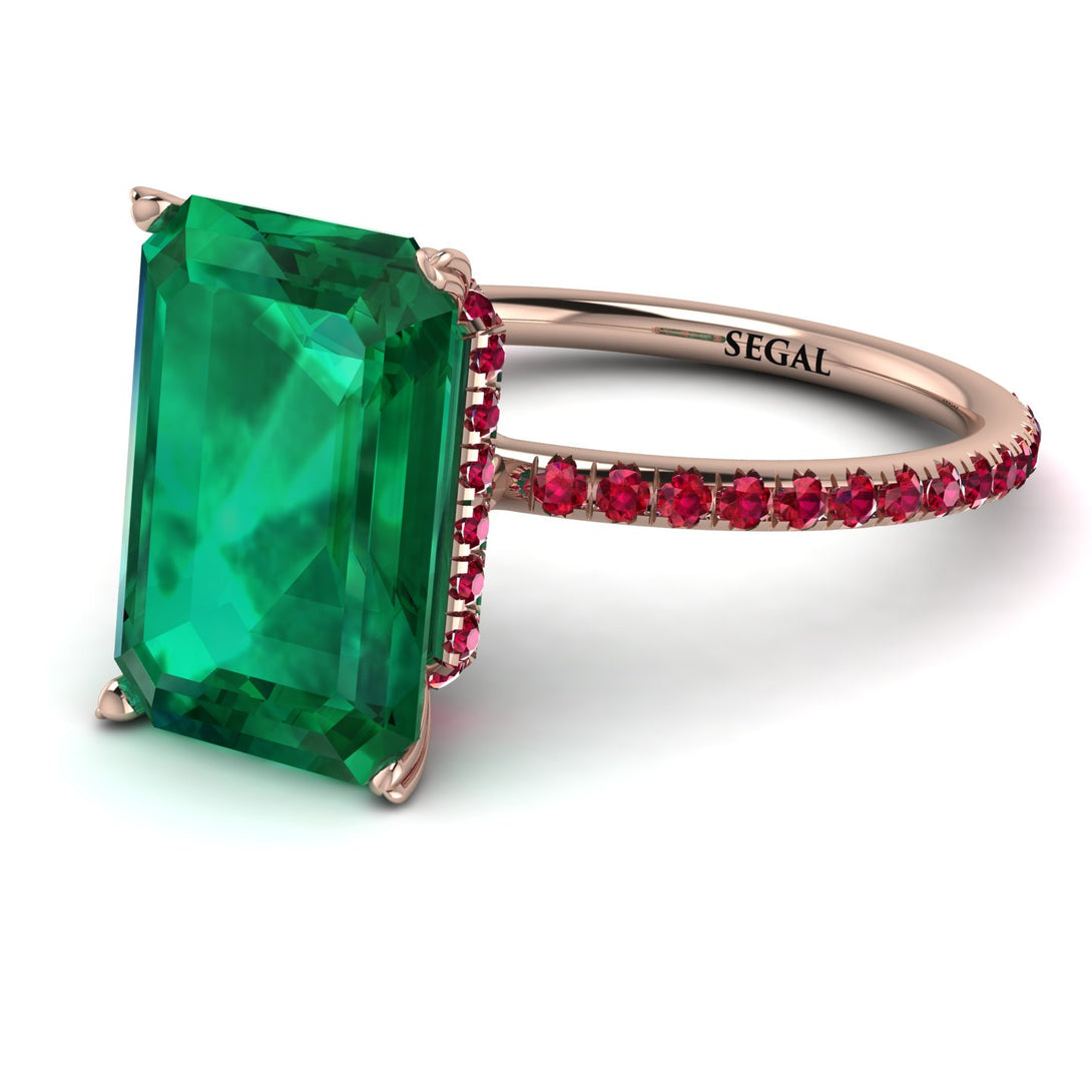 Hidden Halo Emerald Cut Emerald Engagement Ring - Melodi No. 50
