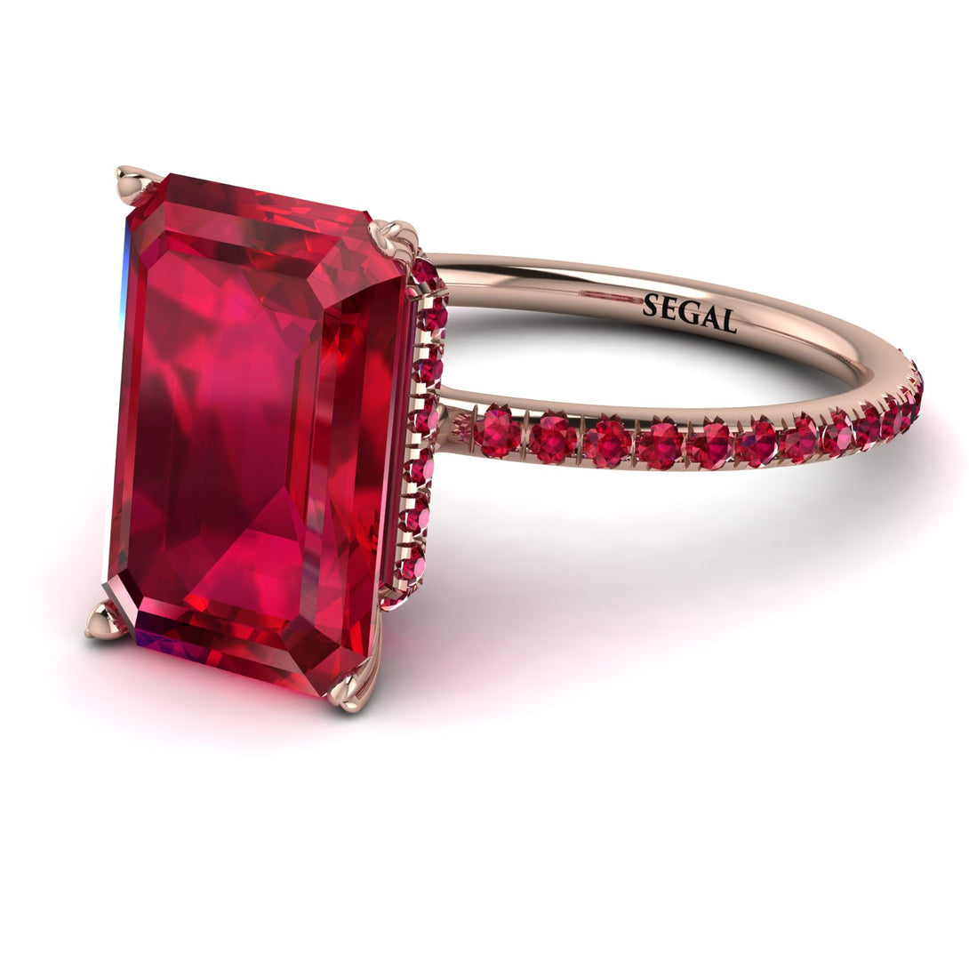 Hidden Halo Emerald Cut Ruby Engagement Ring - Melodi No. 56