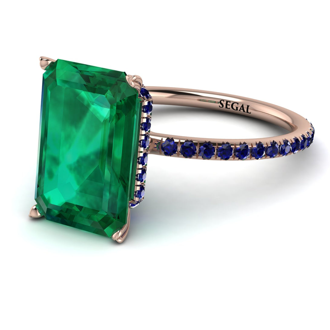 Hidden Halo Emerald Cut Emerald Engagement Ring - Melodi No. 65