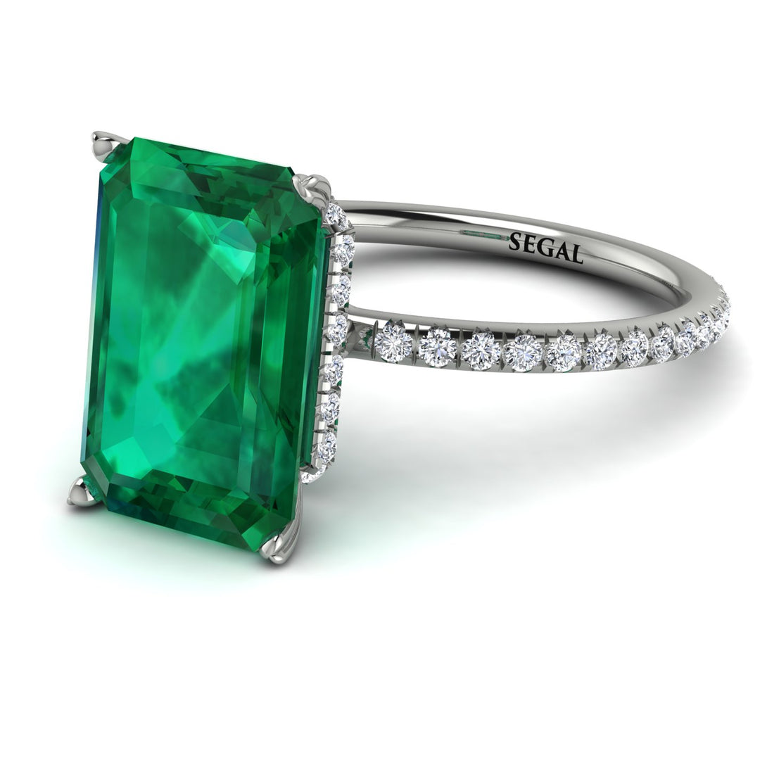 Hidden Halo Emerald Cut Emerald Engagement Ring - Melodi No. 6