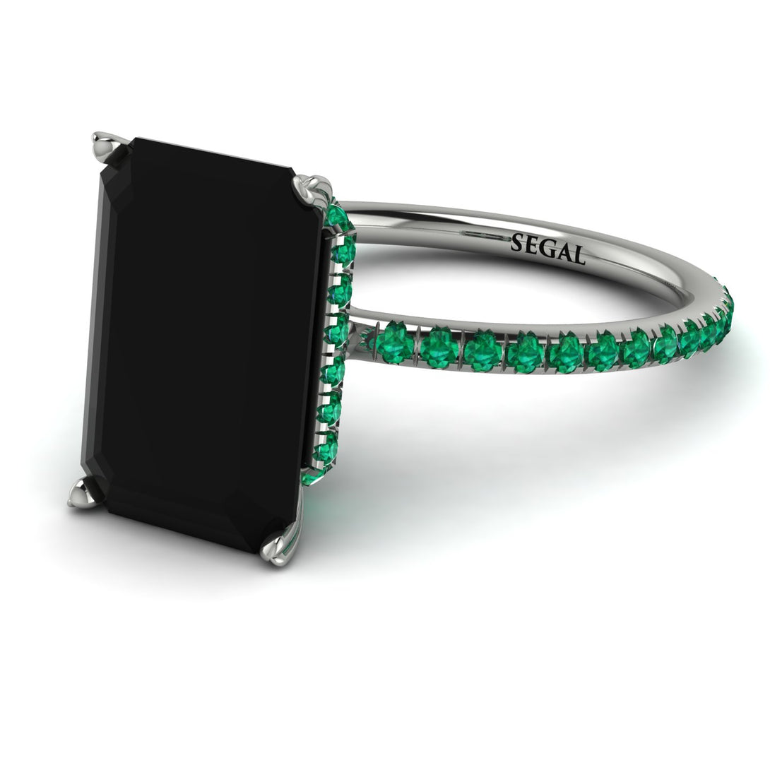 Hidden Halo Emerald Cut Black Diamond Engagement Ring - Melodi No. 24