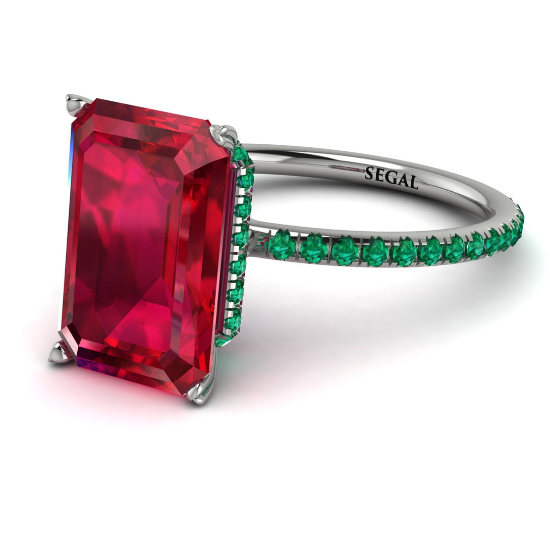 Hidden Halo Emerald Cut Ruby Engagement Ring - Melodi No. 27