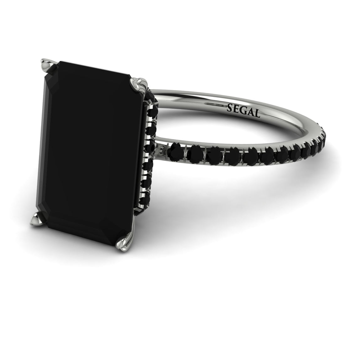Hidden Halo Emerald Cut Black Diamond Engagement Ring - Melodi No. 39