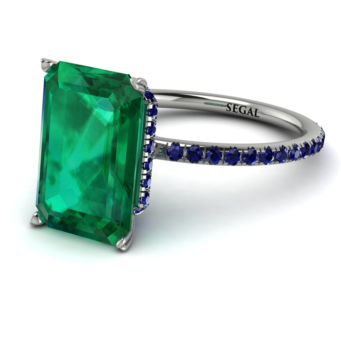 Hidden Halo Emerald Cut Emerald Engagement Ring - Melodi No. 66