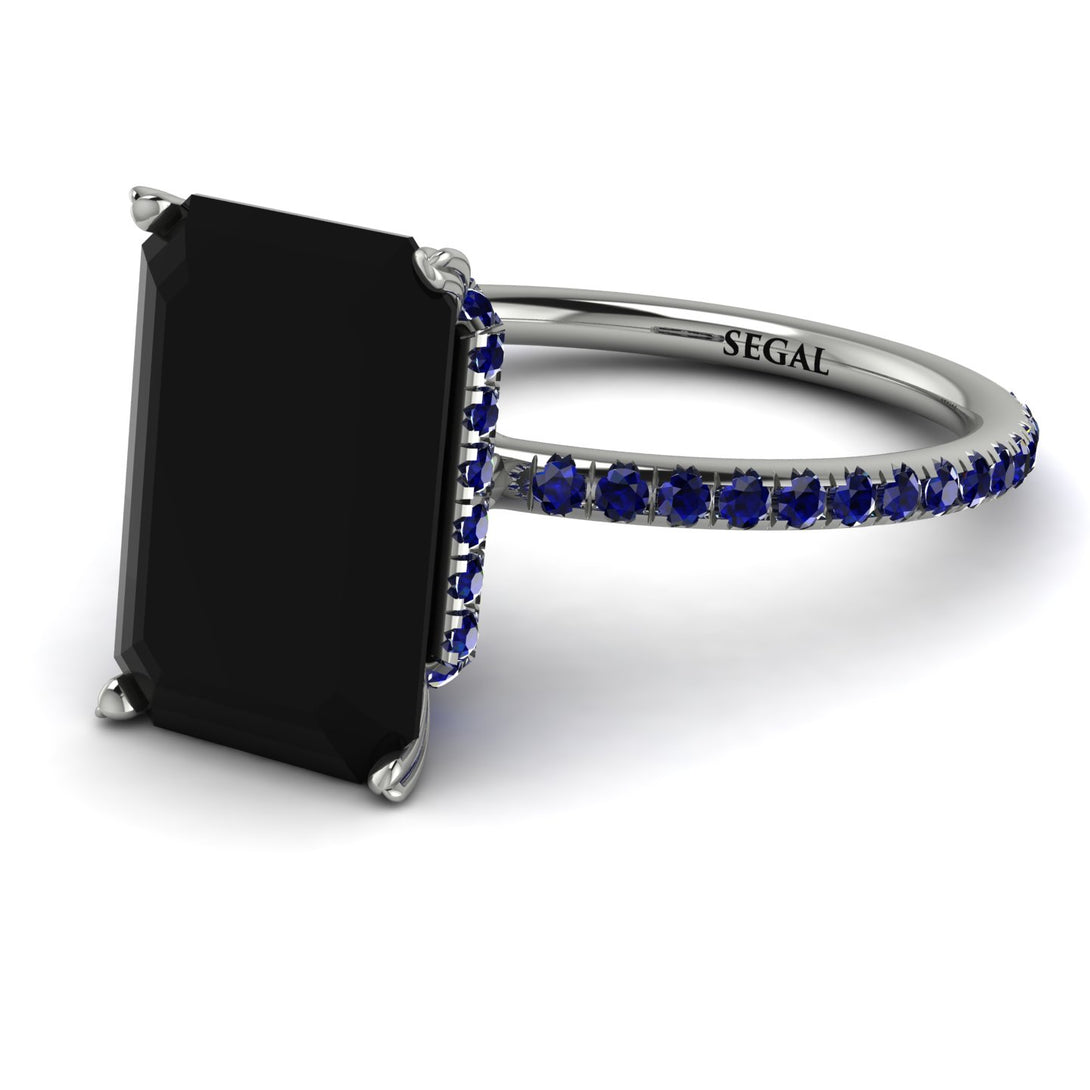 Hidden Halo Emerald Cut Black Diamond Engagement Ring - Melodi No. 69