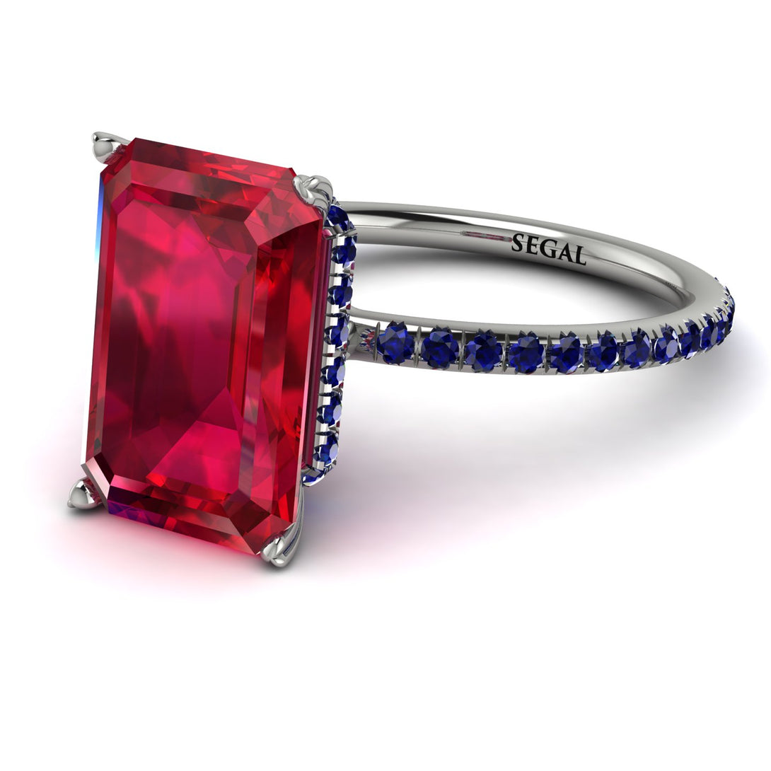 Hidden Halo Emerald Cut Ruby Engagement Ring - Melodi No. 72