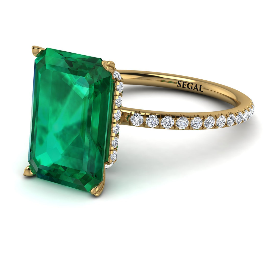 Hidden Halo Emerald Cut Emerald Engagement Ring - Melodi No. 4