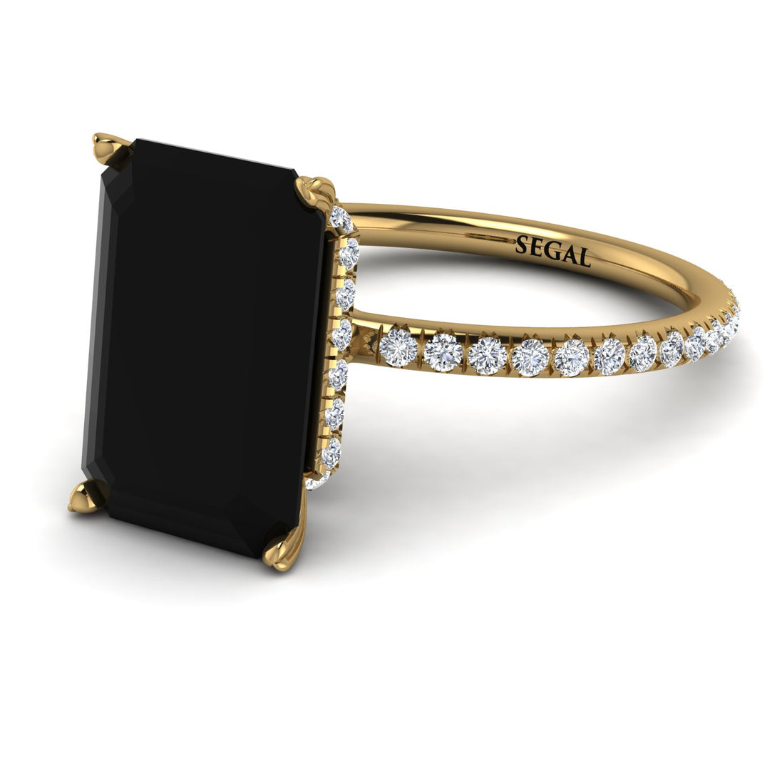 Hidden Halo Emerald Cut Black Diamond Engagement Ring - Melodi No. 7