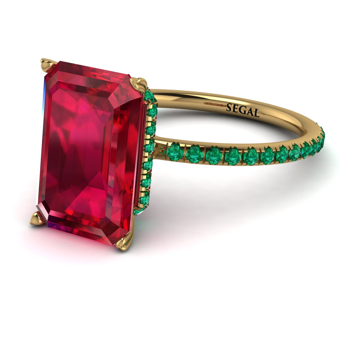 Hidden Halo Emerald Cut Ruby Engagement Ring - Melodi No. 25