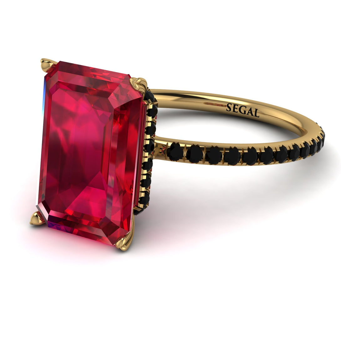Hidden Halo Emerald Cut Ruby Engagement Ring - Melodi No. 40