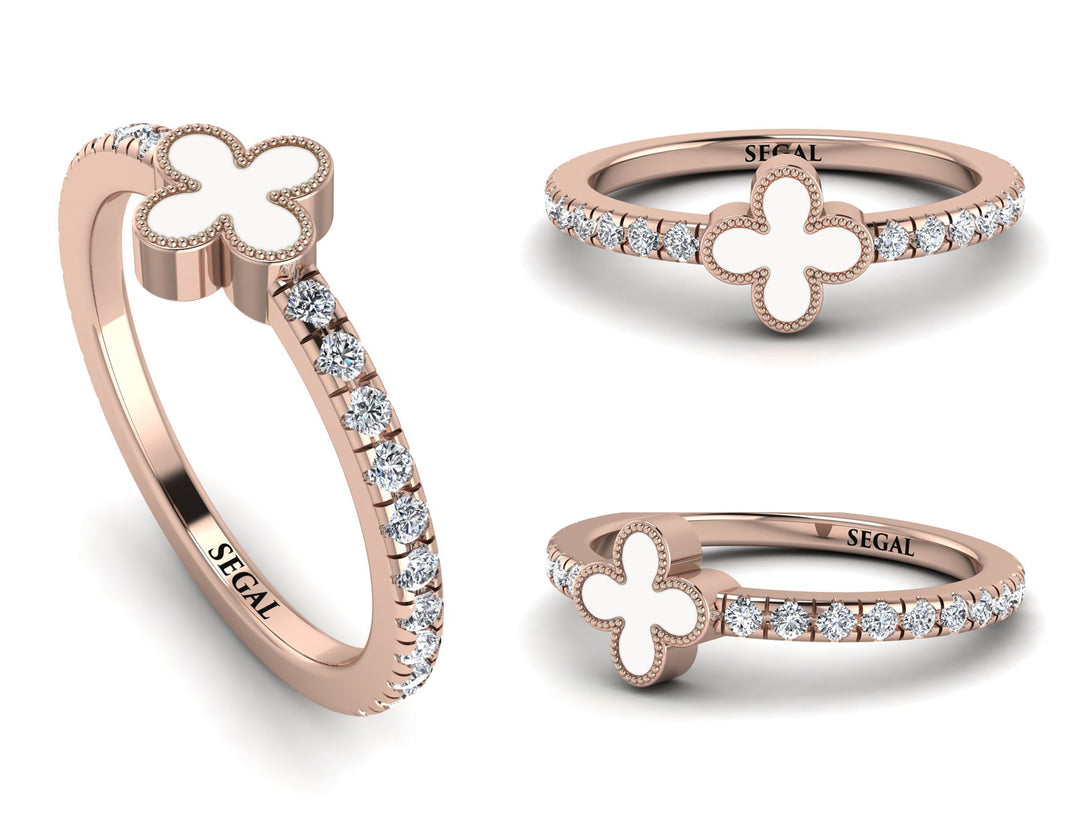 Elegant Enamel Clover Diamond Ring - Clover No. 2
