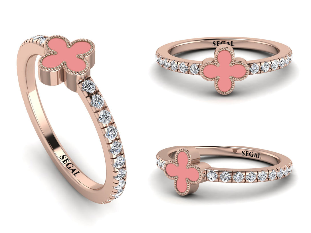 Elegant Enamel Clover Diamond Ring - Clover No. 2