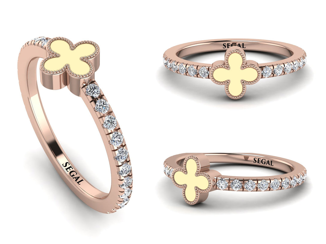 Elegant Enamel Clover Diamond Ring - Clover No. 2