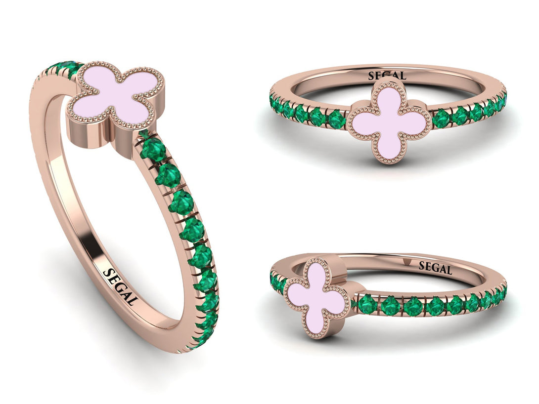 Elegant Enamel Clover Emerald Ring - Clover No. 5