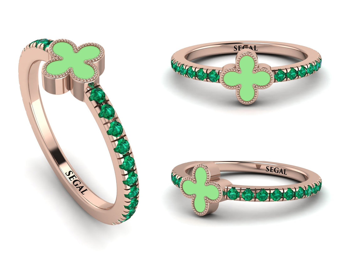 Elegant Enamel Clover Emerald Ring - Clover No. 5